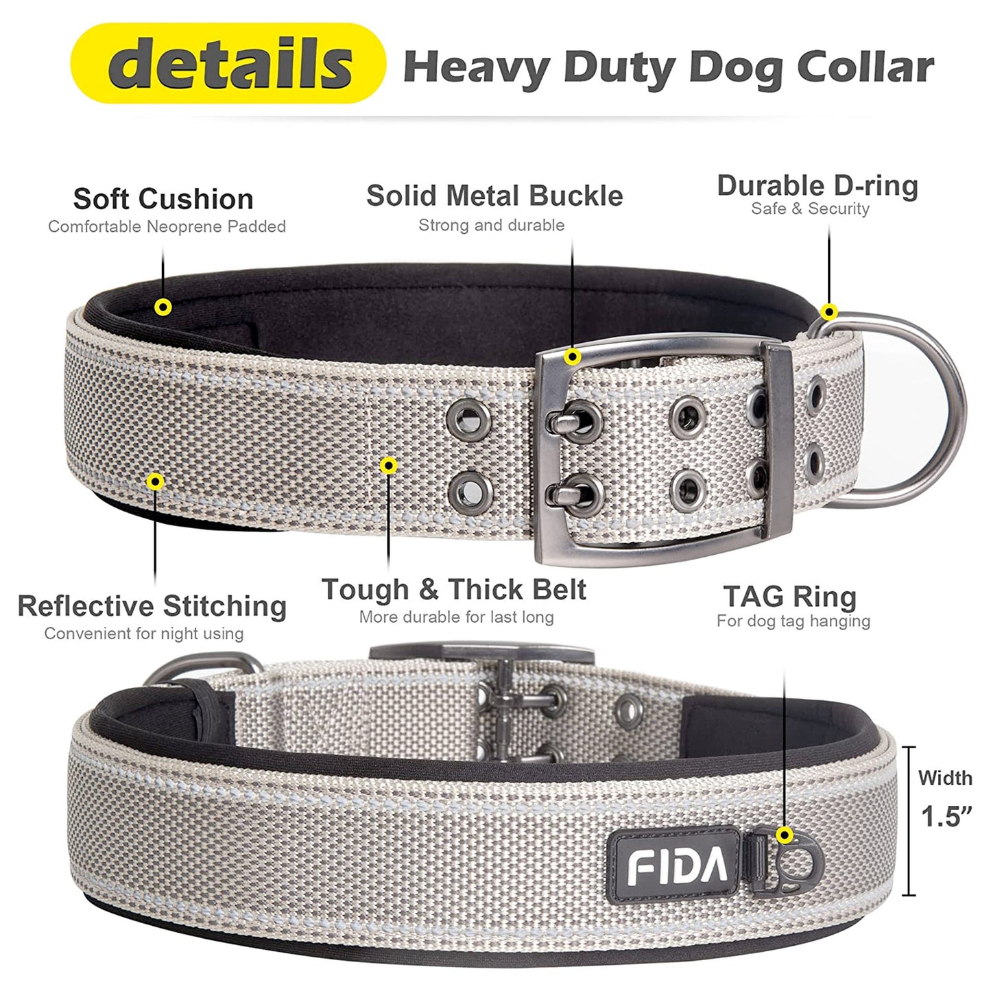 Fida Heavy Duty Dog Collar – Yellow