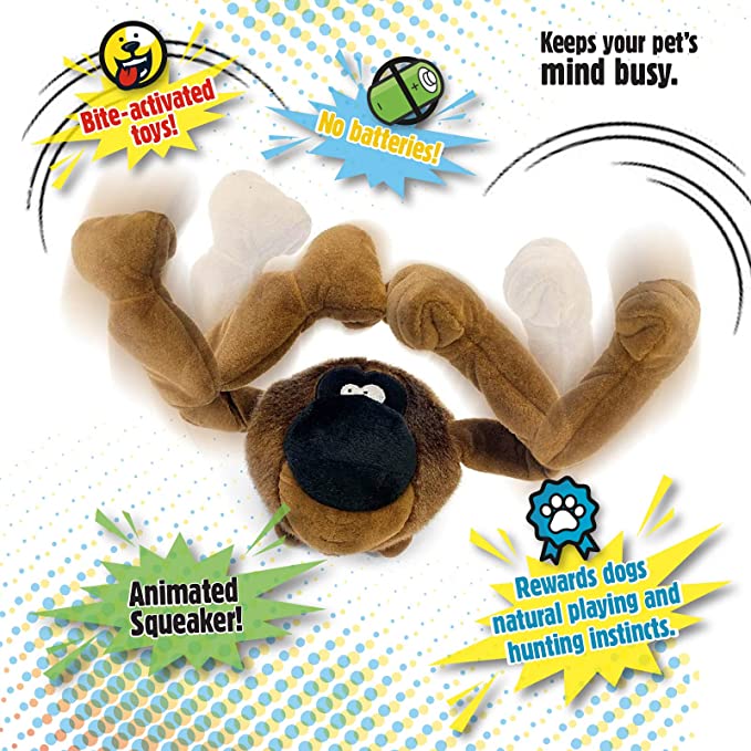 GoDog Action Plush Ape With Chew Guard Technology Animated Squeaker Dog Toy