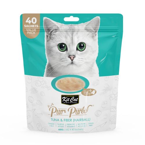 Kit Cat Purr Puree Tuna & Fiber (Hairball) Treats 15g x 40 sachets