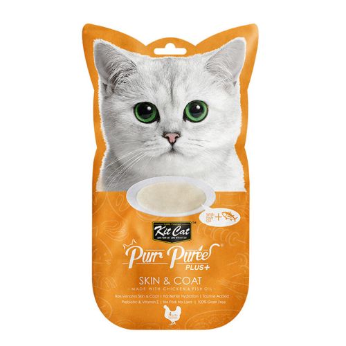 Kit Cat Purr Puree Plus+ Chicken & Fish Oil (Skin & Coat) Treats 15g x 4 sachets