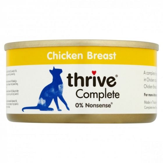 Thrive Chicken Breast Wet Food for Cats. 75 % Chicken Meat. 2 % Carbohydrates