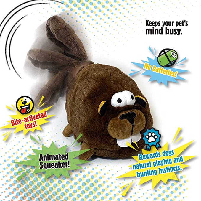 GoDog Action Plush Beaver With Chew Guard Technology Animated Squeaker Dog Toy