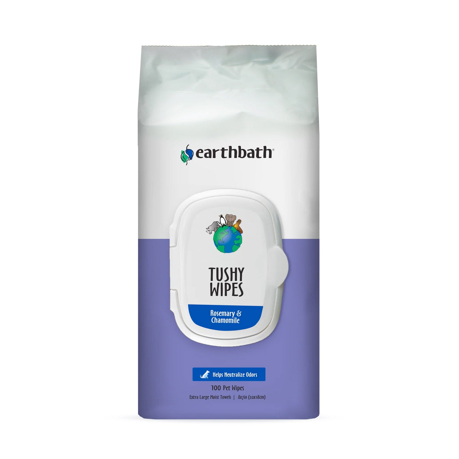 earthbath® Tushy Wipes, Rosemary & Chamomile Odor-Eating Enzymes & Baking Soda  100 pcs