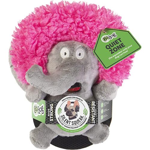 GoDog Silent Squeak Crazy Hairs Elephant With Chew Guard Technology Durable Plush Dog Toy