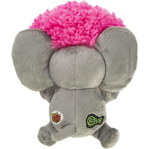 GoDog Silent Squeak Crazy Hairs Elephant With Chew Guard Technology Durable Plush Dog Toy