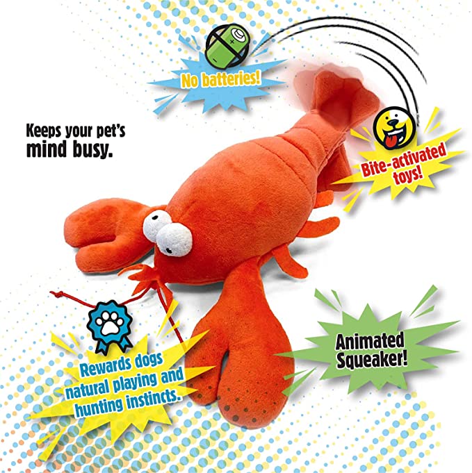 GoDog Action Plush Lobster With Chew Guard Technology Animated Squeaker Dog Toy