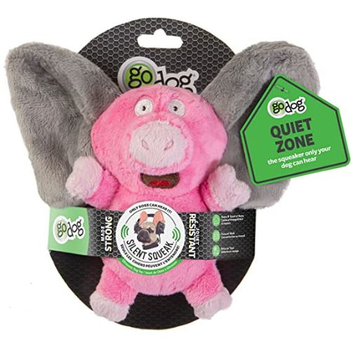 GoDog Silent Squeak Flips Pig Elephant With Chew Guard Technology Durable Dog Toy