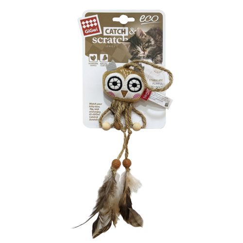 GiGwi Owl Catch & Scratch Eco line with Slivervine Leaves and Natural Feather