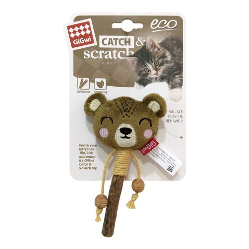 GiGwi Bear Catch & Scratch Eco line with Slivervine Leaves and Stick