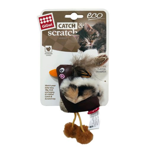 GiGwi Duck Catch & Scratch Eco line with Slivervine Leaves and Leatherette