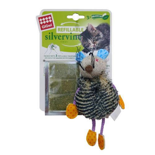 GiGwi Mouse Refillable Slivervine with 3 Slivervine teabags with ziplock bag